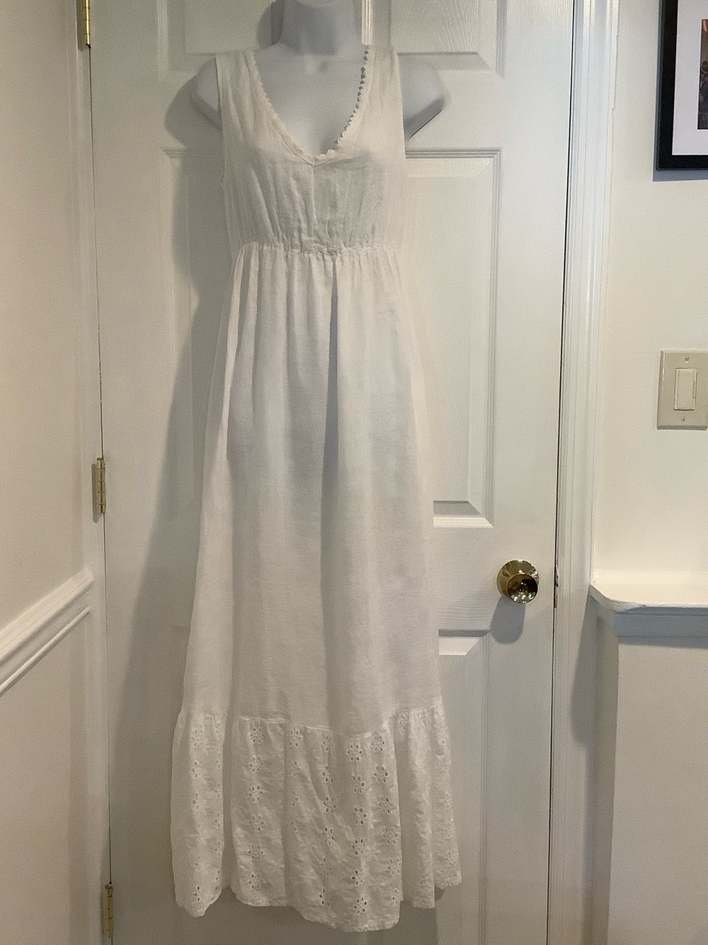 TERZO MILLENNIO White 100% Linen Italian Eyelet Whimsy Gauzy Cottagecore Dress S